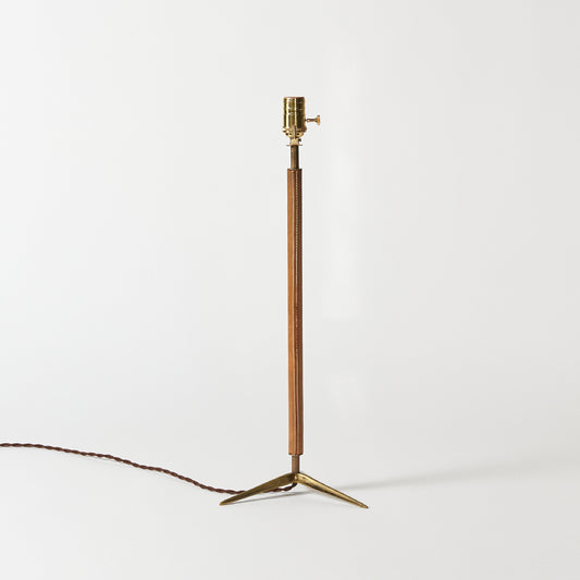 Table Lamp Attributed to Jacques Adnet with Brass Base and Stem Wrapped in Leather