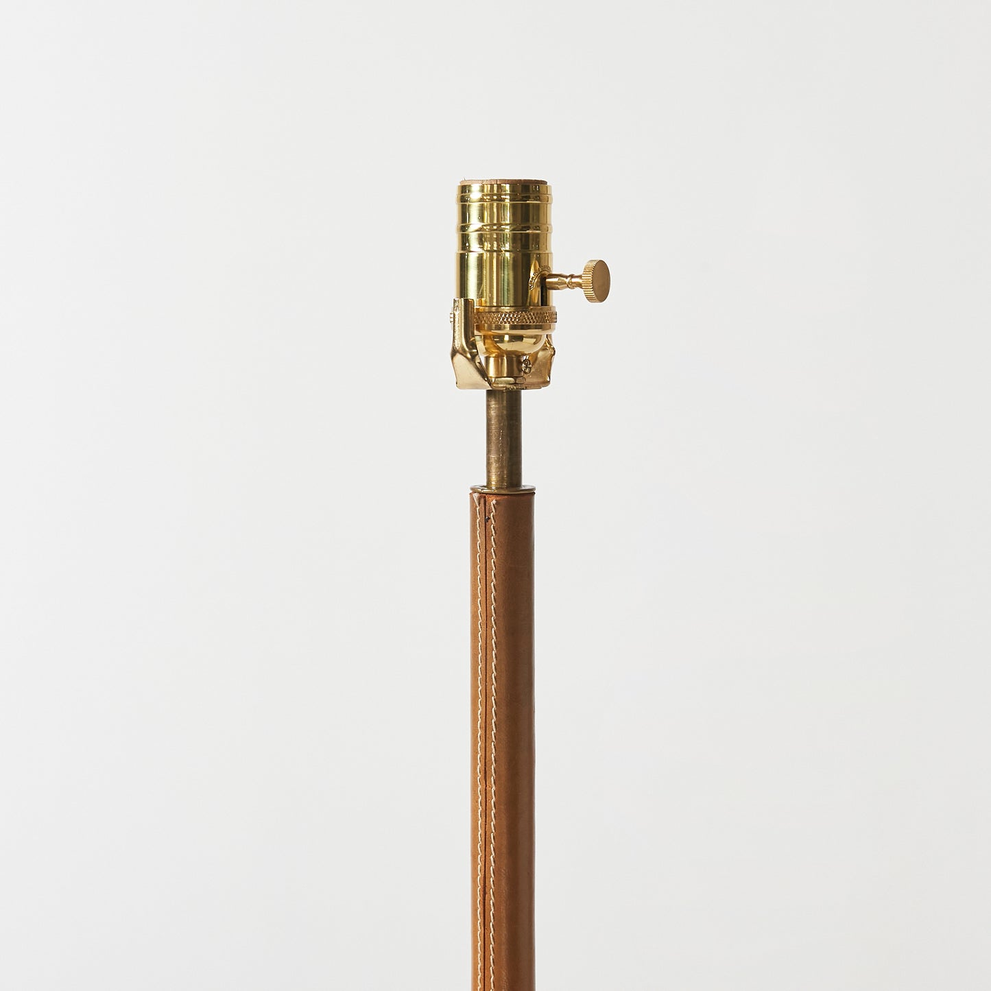 Table Lamp Attributed to Jacques Adnet with Brass Base and Stem Wrapped in Leather