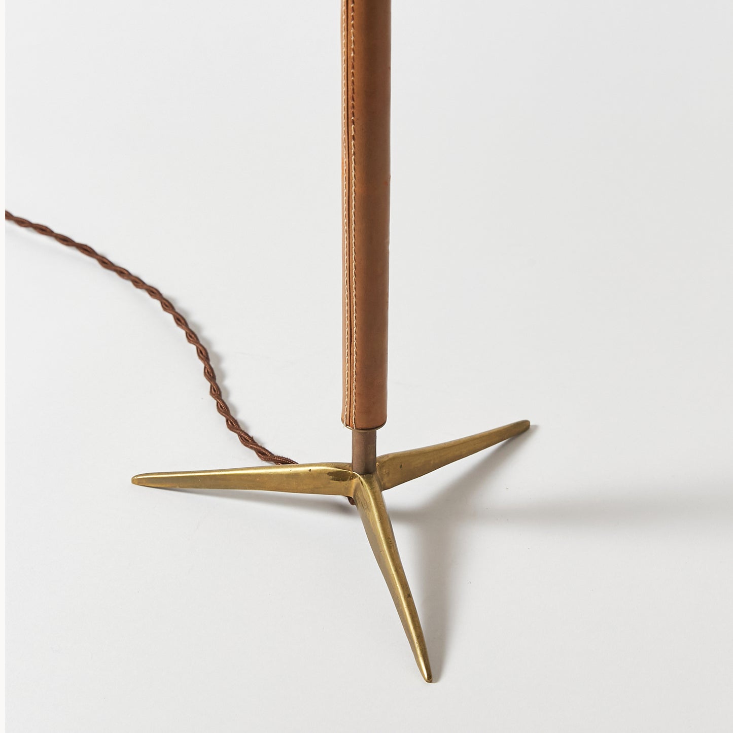 Table Lamp Attributed to Jacques Adnet with Brass Base and Stem Wrapped in Leather