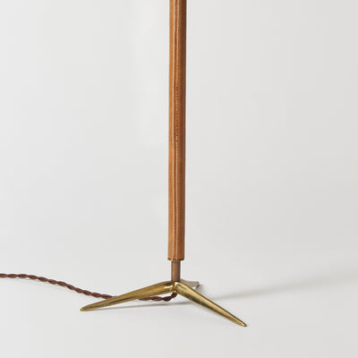 Table Lamp Attributed to Jacques Adnet with Brass Base and Stem Wrapped in Leather