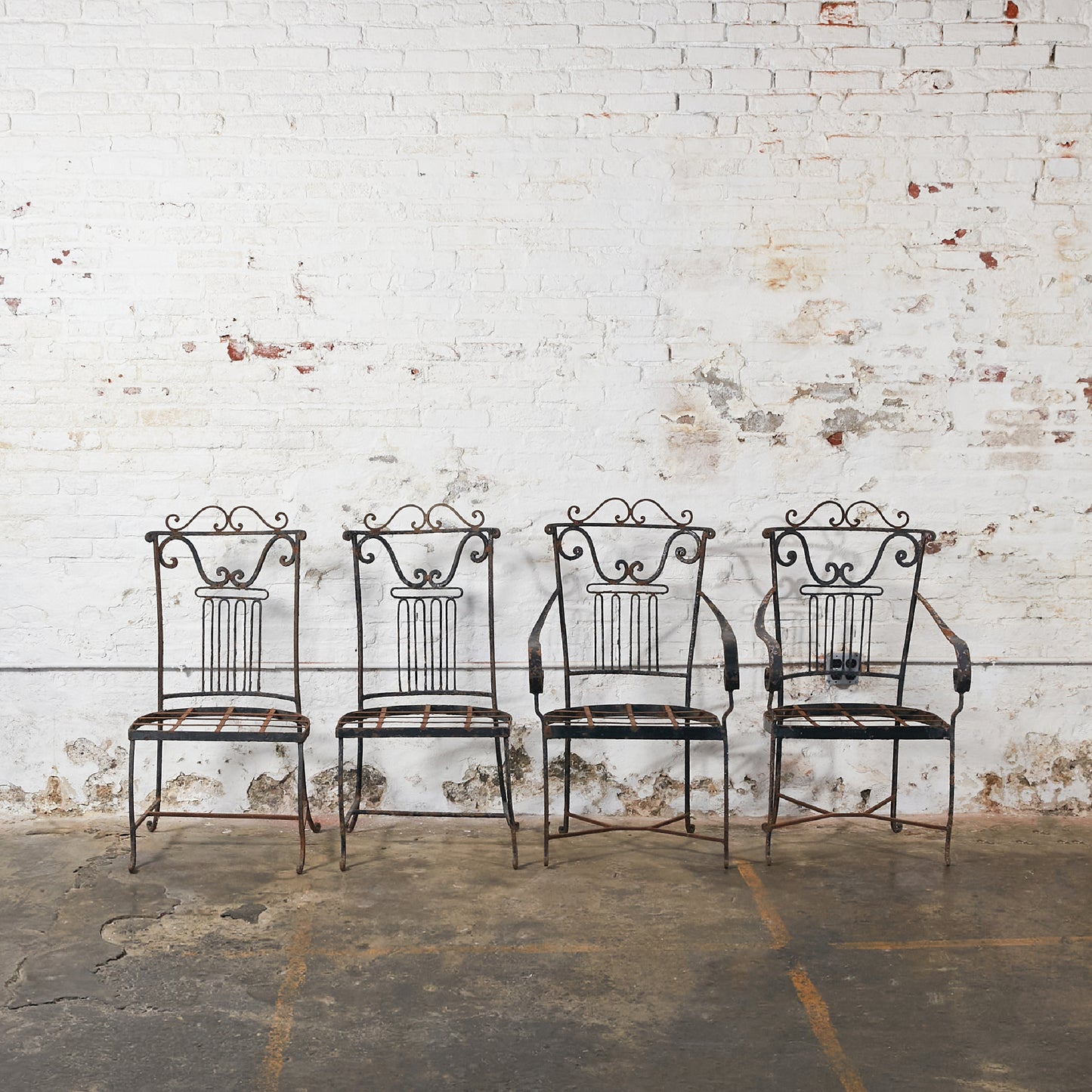 Rare Set of Four Garden Patio Chairs with Original Patina