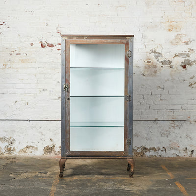 Tall Industrial Medicine Cabinet Metal Frame and Glass Shelves