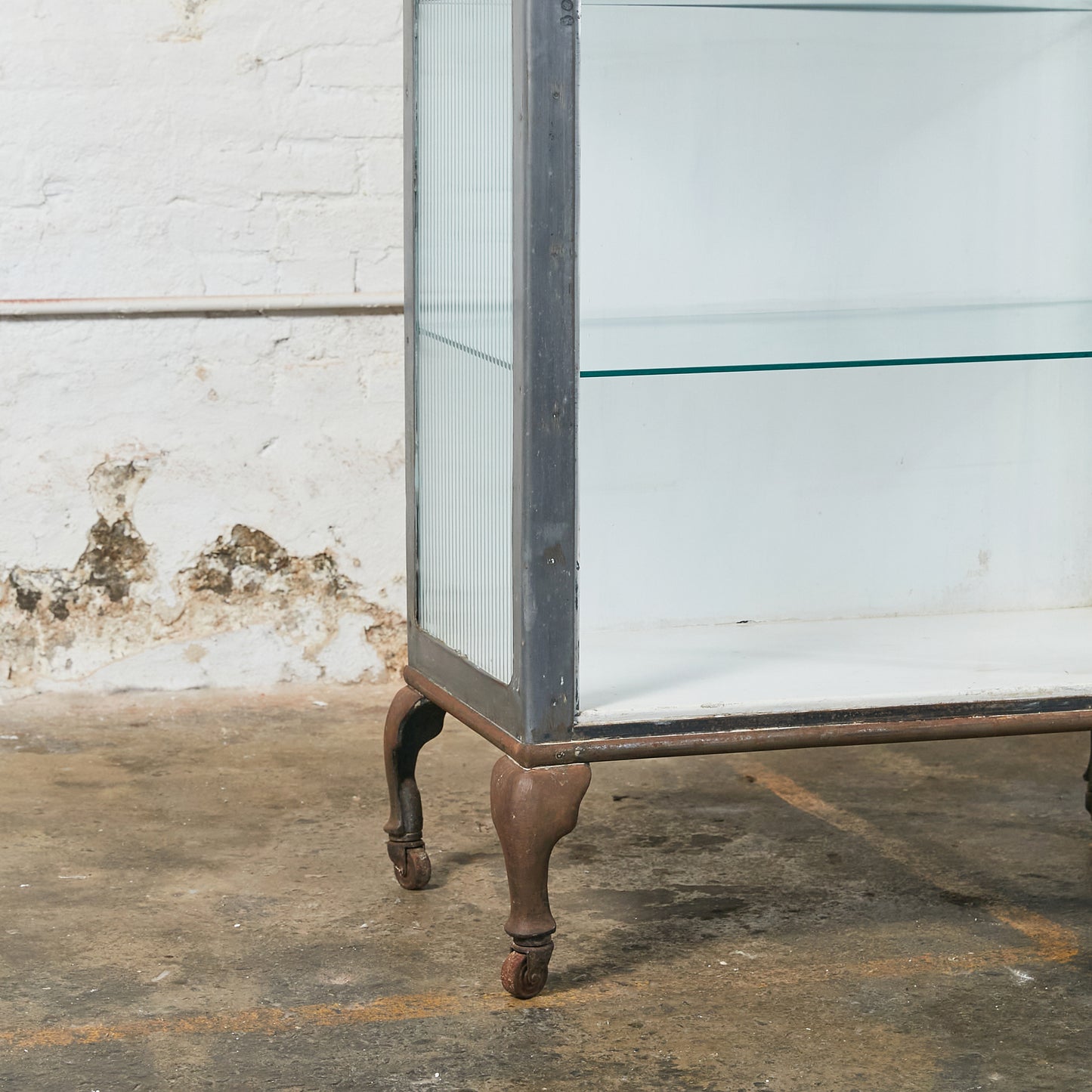 Tall Industrial Medicine Cabinet Metal Frame and Glass Shelves