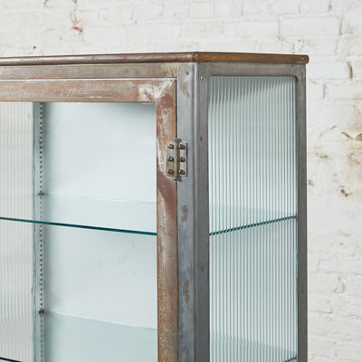 Tall Industrial Medicine Cabinet Metal Frame and Glass Shelves