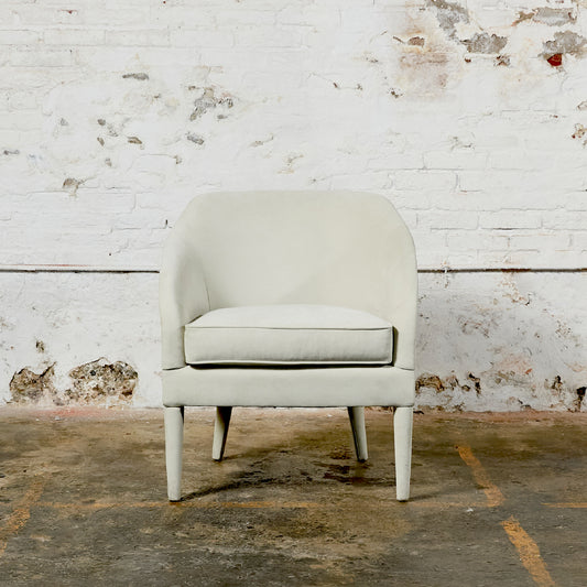 Petite Curved Back Armchair Covered in Faux Suede