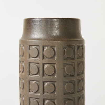 Mid-Century Ceramic Vase Circle and Square Patterned Brown Glazed, West Germany