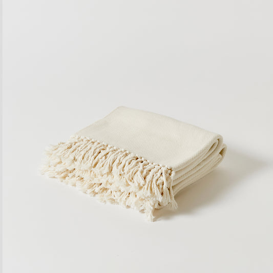 Pure Cotton Throw with Natural Fringe Handwoven in Argentina