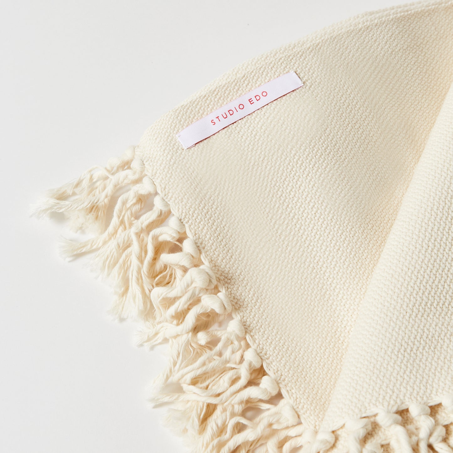 Pure Cotton Throw with Natural Fringe Handwoven in Argentina