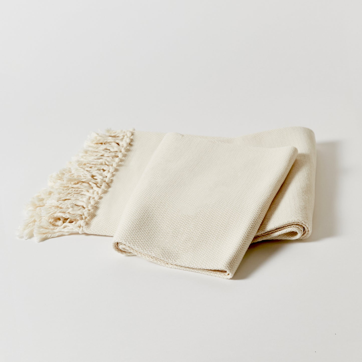 Pure Cotton Throw with Natural Fringe Handwoven in Argentina