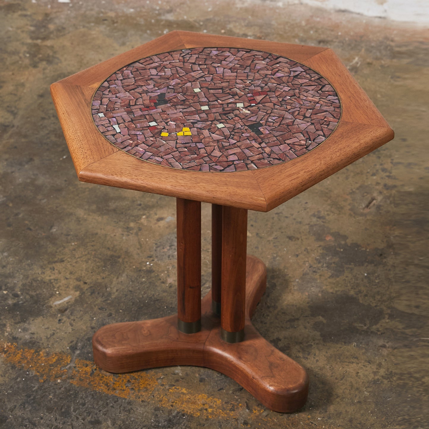 Side Table with Top Inlaid in Glass Mosaic in the Style of Gordon & Jane Martz