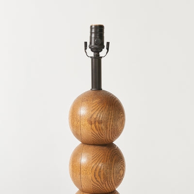 Set of Two Sculptural Wooden Spheres Table Lamps