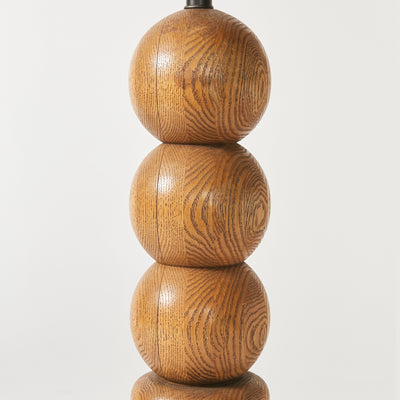 Set of Two Sculptural Wooden Spheres Table Lamps