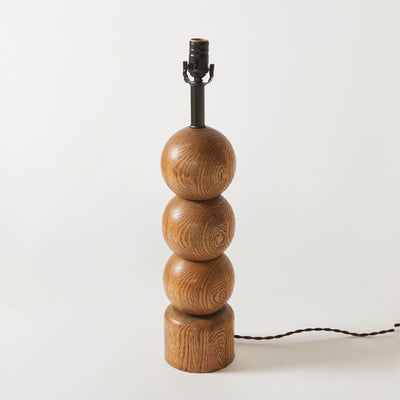 Set of Two Sculptural Wooden Spheres Table Lamps