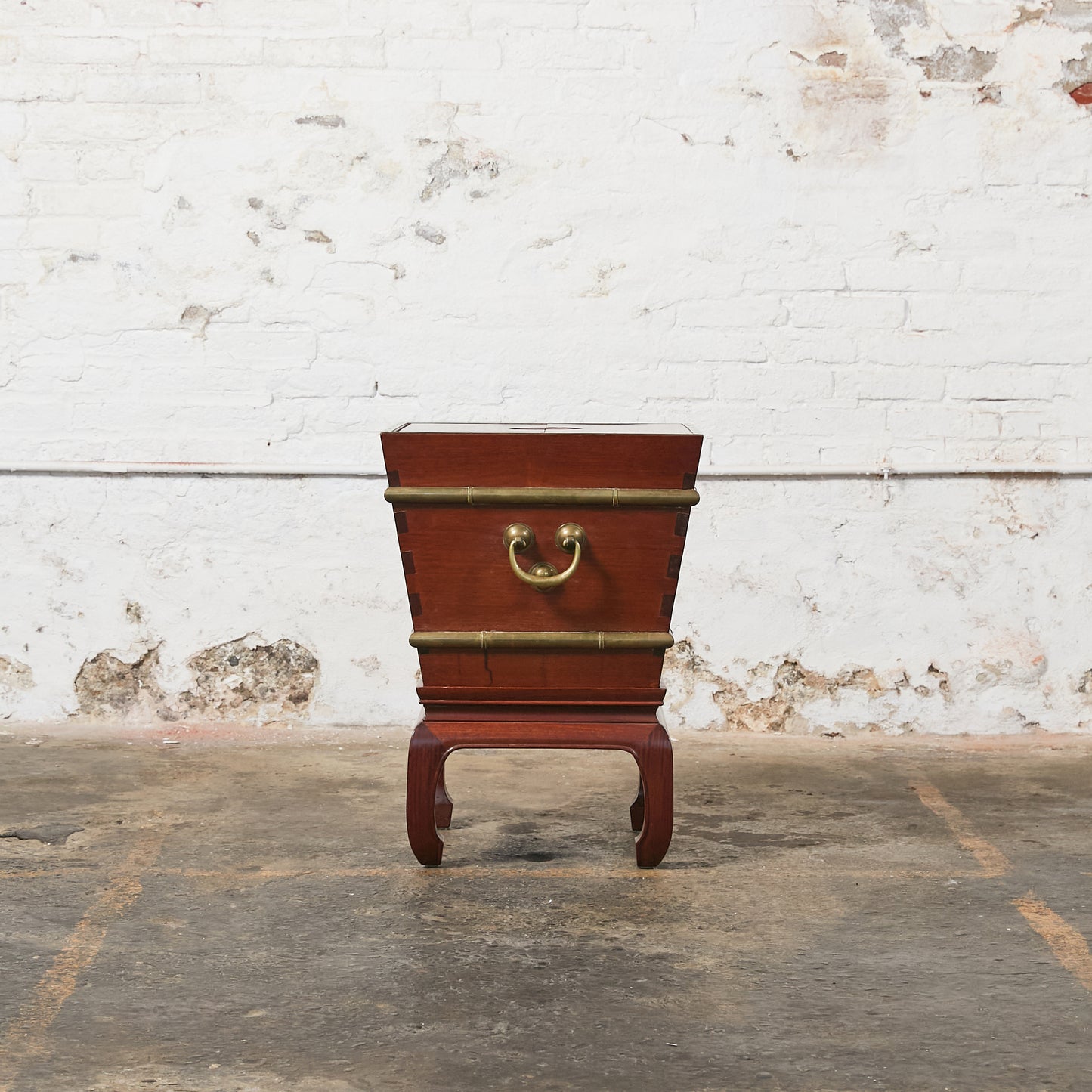 Pair of Ming Wooden Hibachi Table/Planter on Pedestal with Brass Hardware