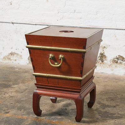 Pair of Ming Wooden Hibachi Table/Planter on Pedestal with Brass Hardware