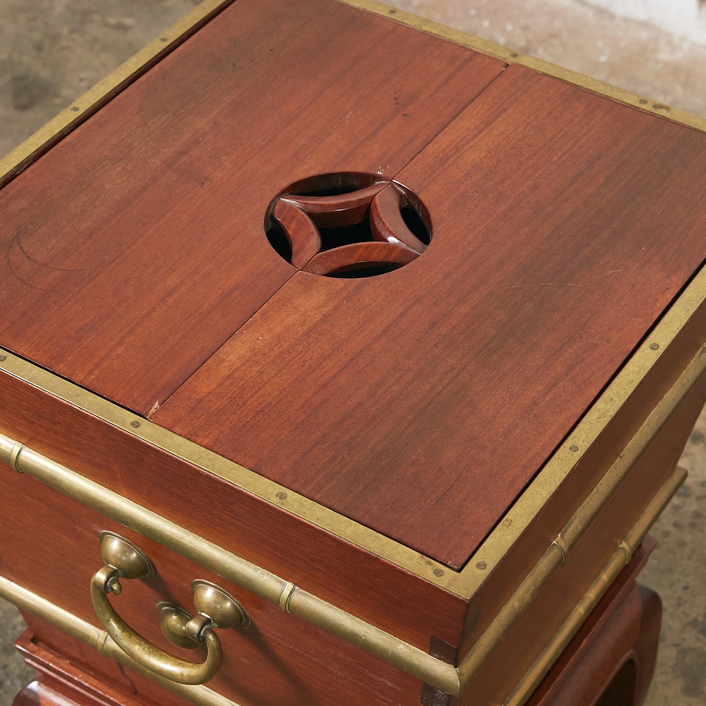 Pair of Ming Wooden Hibachi Table/Planter on Pedestal with Brass Hardware