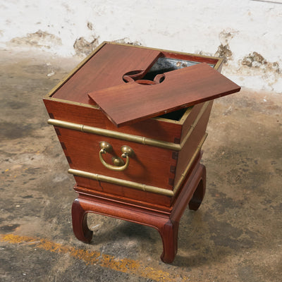 Pair of Ming Wooden Hibachi Table/Planter on Pedestal with Brass Hardware