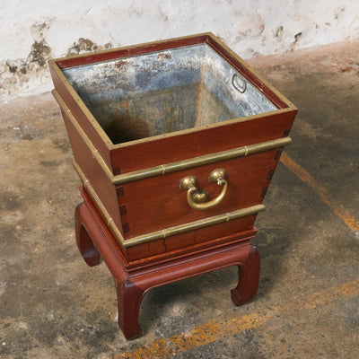 Pair of Ming Wooden Hibachi Table/Planter on Pedestal with Brass Hardware