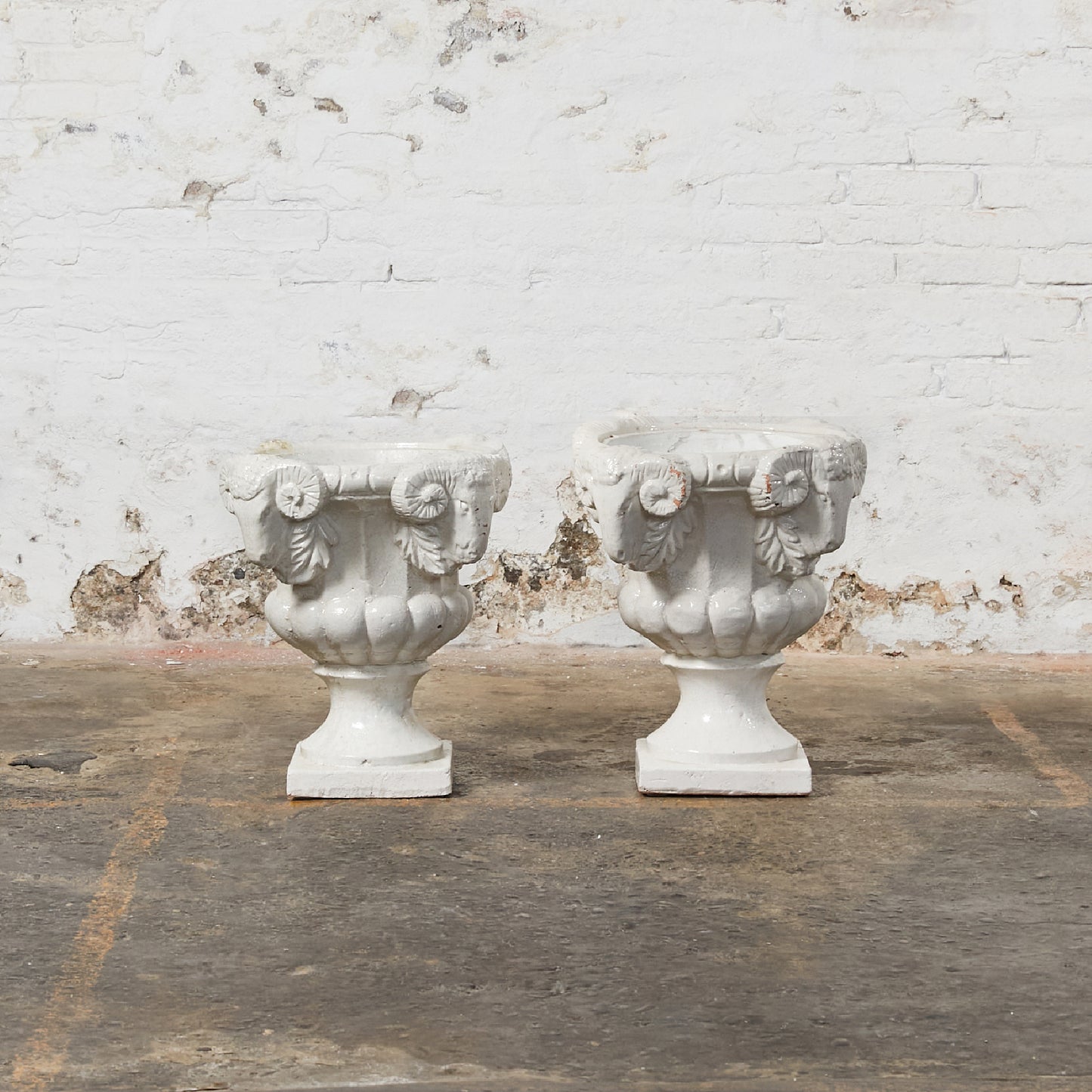 Set of Two Dutch Terracota Planters Finished in White Crackled Glaze