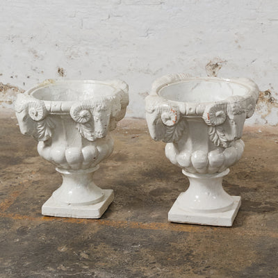 Set of Two Dutch Terracota Planters Finished in White Crackled Glaze