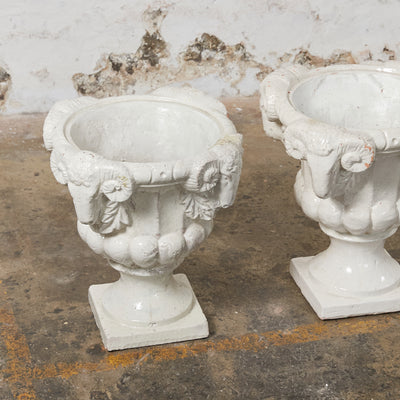 Set of Two Dutch Terracota Planters Finished in White Crackled Glaze